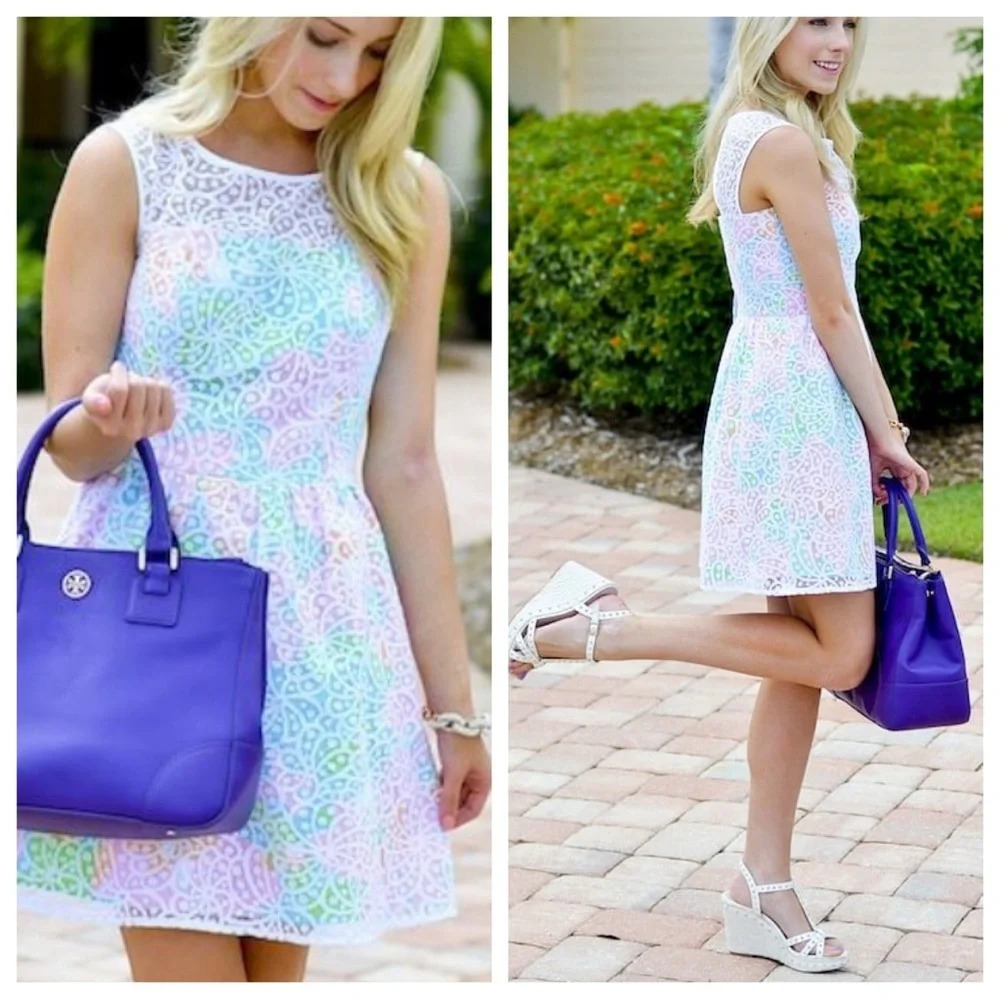 Lilly Pulitzer Morrison lace overlay fit flare sleeveless Dress 29045